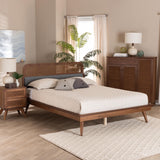 Baxton Studio Irina Mid-Century Modern Grey Fabric and Ash Walnut Finished Wood King Size Platform Bed