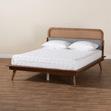 Baxton Studio Irina Mid-Century Modern Grey Fabric and Ash Walnut Finished Wood King Size Platform Bed