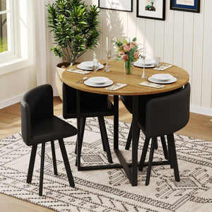 English Elm 5 Piece Round Faux Marble Dining Set with Pu Leather Chairs for Small Apartments Black,Wood W3875S00084