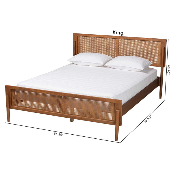 Baxton Studio Baxton Studio Gardwin Queen Platform Bed - Mid-Century Modern Design with Rattan Accents & Durability MG0089-Ash Walnut Rattan-Queen