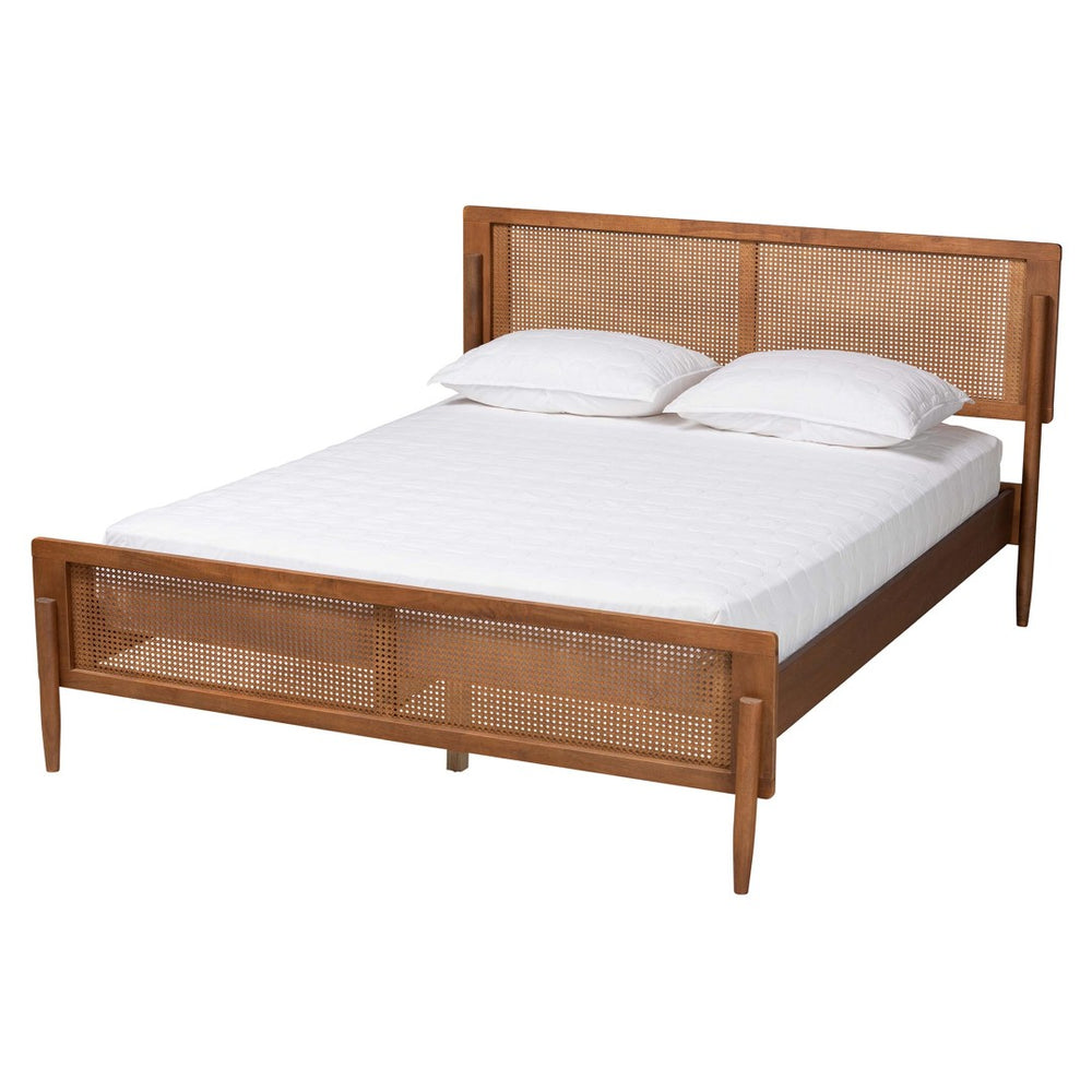 Baxton Studio Baxton Studio Gardwin Queen Platform Bed - Mid-Century Modern Design with Rattan Accents & Durability MG0089-Ash Walnut Rattan-Queen