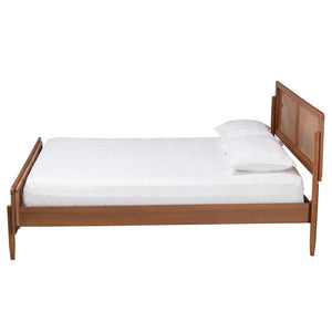Baxton Studio Baxton Studio Gardwin Queen Platform Bed - Mid-Century Modern Design with Rattan Accents & Durability MG0089-Ash Walnut Rattan-Queen
