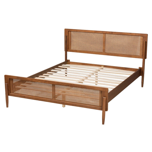 Baxton Studio Baxton Studio Gardwin Queen Platform Bed - Mid-Century Modern Design with Rattan Accents & Durability MG0089-Ash Walnut Rattan-Queen