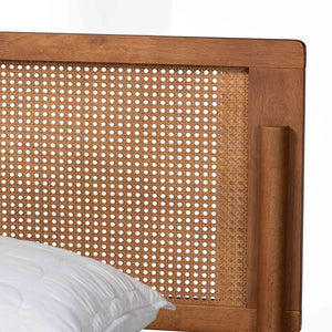 Baxton Studio Baxton Studio Gardwin Queen Platform Bed - Mid-Century Modern Design with Rattan Accents & Durability MG0089-Ash Walnut Rattan-Queen