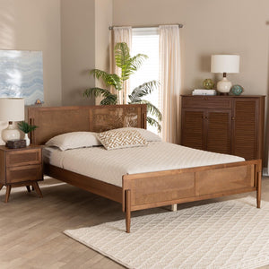 Baxton Studio Baxton Studio Gardwin Queen Platform Bed - Mid-Century Modern Design with Rattan Accents & Durability MG0089-Ash Walnut Rattan-Queen