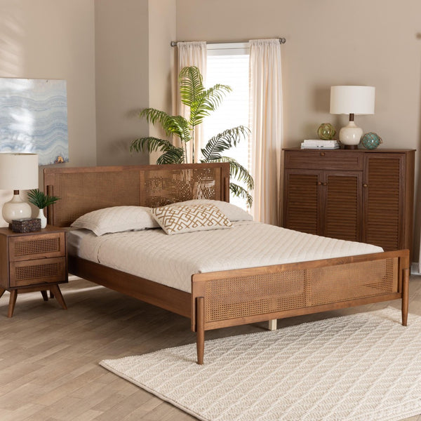 Baxton Studio Baxton Studio Gardwin Queen Platform Bed - Mid-Century Modern Design with Rattan Accents & Durability MG0089-Ash Walnut Rattan-Queen