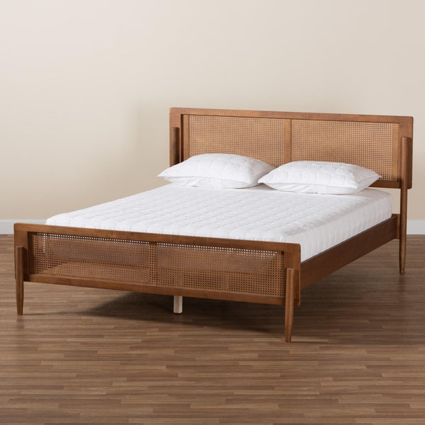 Baxton Studio Baxton Studio Gardwin Queen Platform Bed - Mid-Century Modern Design with Rattan Accents & Durability MG0089-Ash Walnut Rattan-Queen