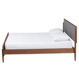 Baxton Studio Powers Mid-Century Modern Grey Fabric and Ash Walnut Finished Wood King Size Platform Bed