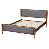 Baxton Studio Powers Mid-Century Modern Grey Fabric and Ash Walnut Finished Wood King Size Platform Bed