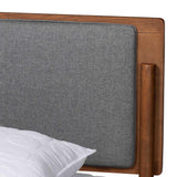 Baxton Studio Powers Mid-Century Modern Grey Fabric and Ash Walnut Finished Wood King Size Platform Bed