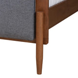 Baxton Studio Powers Mid-Century Modern Grey Fabric and Ash Walnut Finished Wood King Size Platform Bed