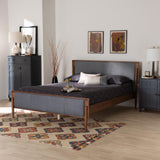 Baxton Studio Powers Mid-Century Modern Grey Fabric and Ash Walnut Finished Wood King Size Platform Bed