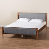 Baxton Studio Powers Mid-Century Modern Grey Fabric and Ash Walnut Finished Wood King Size Platform Bed