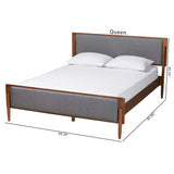 Baxton Studio Powers Mid-Century Modern Grey Fabric and Ash Walnut Finished Wood King Size Platform Bed