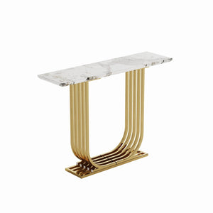 English Elm Accent Console Table Sculptural Black Gold Metal Legs Slim Entryway Hallway Decor W2263P395487