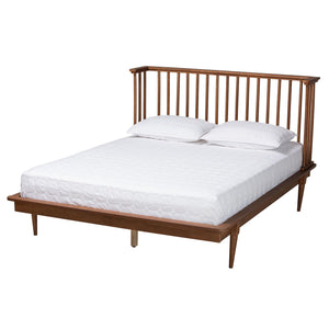 Baxton Studio Flint Mid-Century Modern Ash Walnut Finished Wood King Size Platform Bed