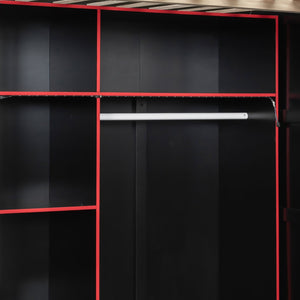 English Elm Full Size Loft Bed with Rgb Lighting Desk Open Wardrobe and Storage for Gaming Rooms Red LT000277AAR