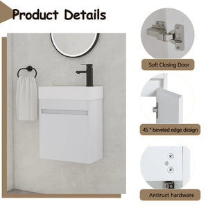 English Elm 18'' Floating Wall Vanity with Resin Sink, Open Shelf Storage, Eco-Friendly Plywood, Soft-Close Door White Straight Grain W99936243