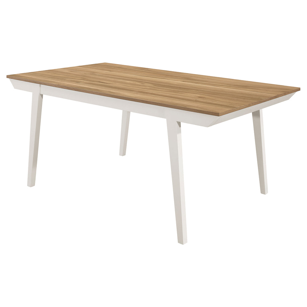 English Elm Prospect Natural Acacia Rectangular Dining Table with Off-White Flared Legs, Angled Apron Chic B062P358451