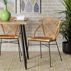 Baxton Studio bali Pro Modern Bohemian 2-Piece Dining Chair Set in Natural Rattan & Black Metal - Fully Assembled! Pro-Rattan/Black-DC