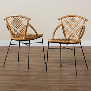 Baxton Studio bali Pro Modern Bohemian 2-Piece Dining Chair Set in Natural Rattan & Black Metal - Fully Assembled! Pro-Rattan/Black-DC
