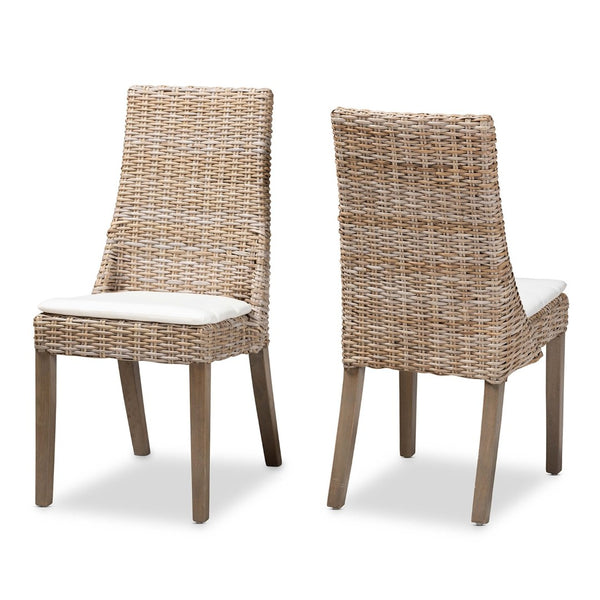 Baxton Studio bali Toby Modern Bohemian Grey Rattan Dining Chair Set - Handcrafted Comfort with Plush Upholstery Toby-Grey Natural-DC