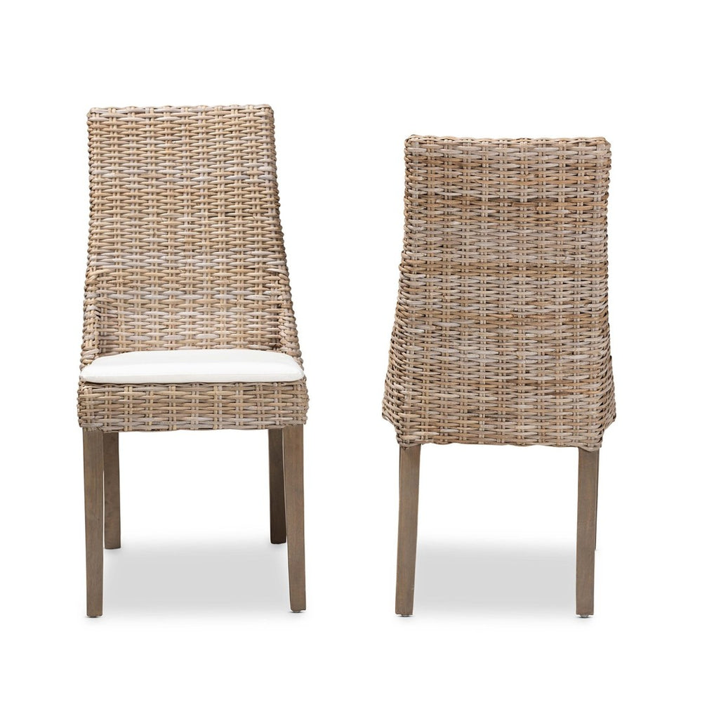 Baxton Studio bali Toby Modern Bohemian Grey Rattan Dining Chair Set - Handcrafted Comfort with Plush Upholstery Toby-Grey Natural-DC