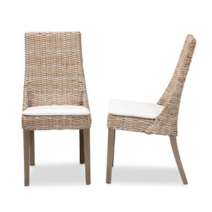 Baxton Studio bali Toby Modern Bohemian Grey Rattan Dining Chair Set - Handcrafted Comfort with Plush Upholstery Toby-Grey Natural-DC