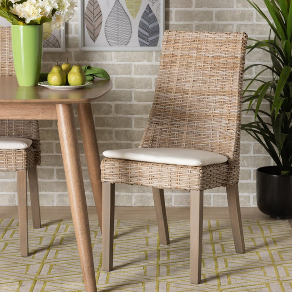 Baxton Studio bali Toby Modern Bohemian Grey Rattan Dining Chair Set - Handcrafted Comfort with Plush Upholstery Toby-Grey Natural-DC