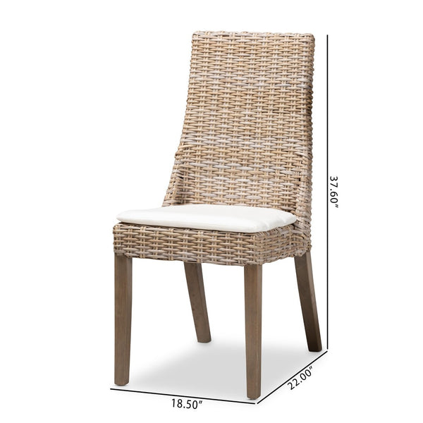 Baxton Studio bali Toby Modern Bohemian Grey Rattan Dining Chair Set - Handcrafted Comfort with Plush Upholstery Toby-Grey Natural-DC