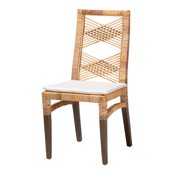 Baxton Studio bali Poltak Modern Bohemian Rattan Dining Chair – Handcrafted Mahogany with Plush Upholstered Seat Poltak-Rattan-DC