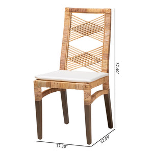 Baxton Studio bali Poltak Modern Bohemian Rattan Dining Chair – Handcrafted Mahogany with Plush Upholstered Seat Poltak-Rattan-DC