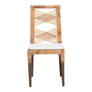 Baxton Studio bali Poltak Modern Bohemian Rattan Dining Chair – Handcrafted Mahogany with Plush Upholstered Seat Poltak-Rattan-DC