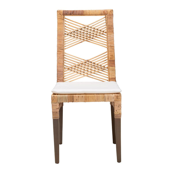 Baxton Studio bali Poltak Modern Bohemian Rattan Dining Chair – Handcrafted Mahogany with Plush Upholstered Seat Poltak-Rattan-DC