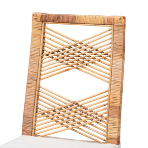 Baxton Studio bali Poltak Modern Bohemian Rattan Dining Chair – Handcrafted Mahogany with Plush Upholstered Seat Poltak-Rattan-DC