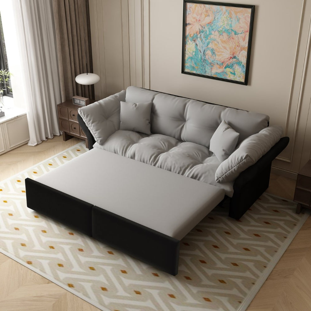 English Elm 74.4" Queen Velvet Sleeper Sofa Artisan Floral Tufted Cushions Converts for Guest Rooms Grey W1885S00170