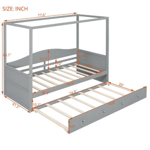 English Elm Twin Canopy Daybed with Pull Out Trundle Pinewood Frame for Kids or Guest Rooms N708P373423E