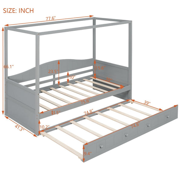 English Elm Twin Canopy Daybed with Pull Out Trundle Pinewood Frame for Kids or Guest Rooms N708P373423E
