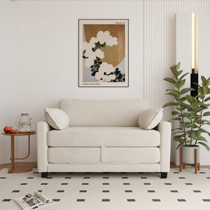 English Elm 2-in-1 Corduroy Loveseat Sleeper with Storage Converts for Living Room or Studio Beige W2715P409857