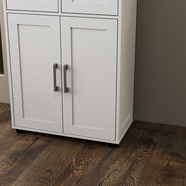 English Elm Farmhouse White Storage Cabinet with Adjustable Shelves, Double Doors, Drawers & Open Display Space W3151P288898