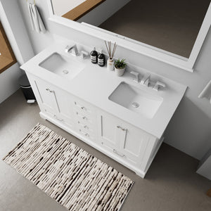 English Elm White 60 in Double Bath Vanity with Cultured Marble Top, Solid Wood, Soft-Close Drawers, Storage B2731P258371