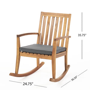 English Elm Christopher Knight Home® - MONTROSE Rocking Chair with Acacia Wood Frame and Water-Resistant Cushion for Cozy Outdoor Relaxation Teak 39.5 L x 28.25 W x 7 H 62389.00
