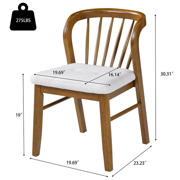 English Elm Mid-century Rubberwood Dining Chairs Windsor Spindle Back Upholstered Set of 2 N768P427477W