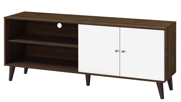 English Elm Amidon Mid-century Modern Tv Stand with Splayed Legs Open Shelf and Cabinet Walnut White+Walnut B2735P297796