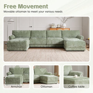 English Elm [video]142" Chenille U-shape Sectional Sofa with Usb Charging Ottoman Petal Arms 6 Seat N723S8038F