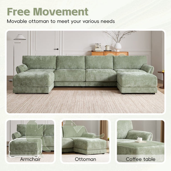 English Elm [video]142" Chenille U-shape Sectional Sofa with Usb Charging Ottoman Petal Arms 6 Seat N723S8038F
