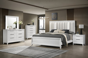 English Elm Contemporary King Bedroom Set with Led Headboard Upholstered Cushion and White Wood Frame B2741S00105