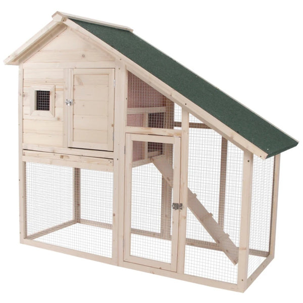 English Elm Bunny Hutch Two Level Fir Wood Outdoor Rabbit Run with Asphalt Roof and Mesh Wire T3971P436205