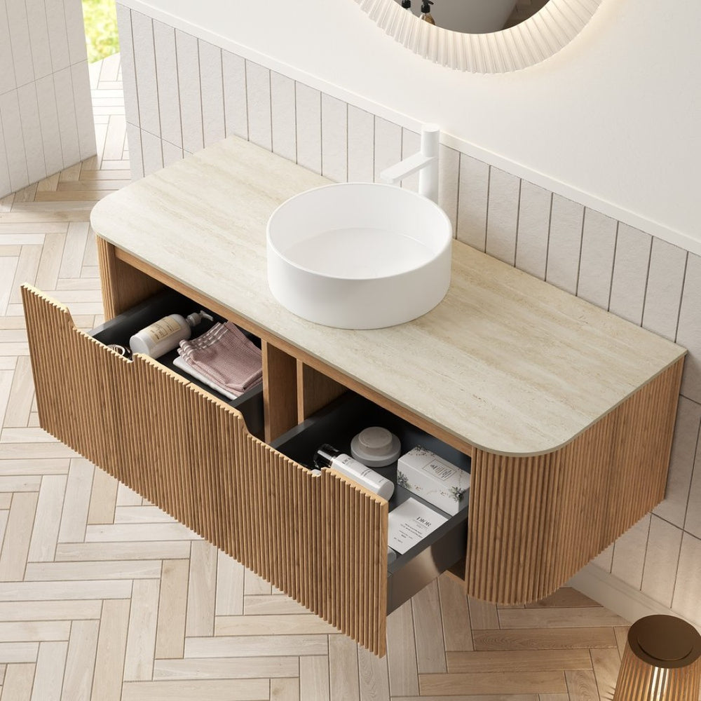 English Elm Dina Floating Bathroom Vanity with Crystal Glass Basin and Sintered Stone Top W2615S00342