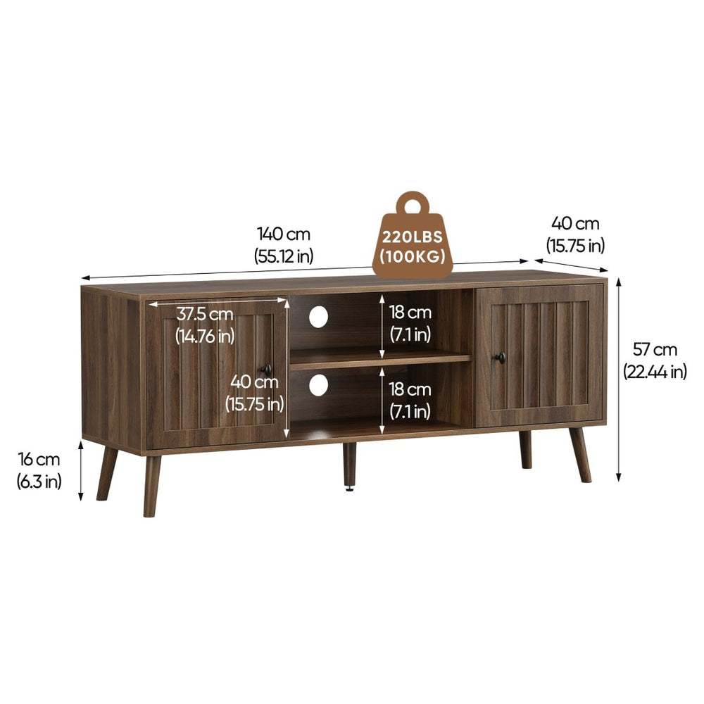 English Elm 55-inch Mid-century Media Console with Louvered Doors and Solid Wood Legs for Living Room W1706P465297